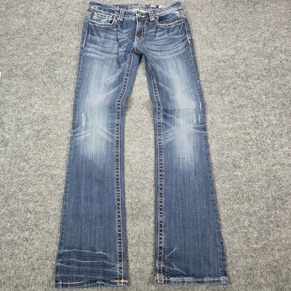 MISS ME Womens Jeans Bootcut Distressed Pocket Bling Size 29 Y2k
